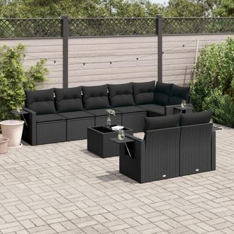 vidaXL Set De Sof&aacute;s De Jard&iacute;n 8 Piezas Y Cojines Rat&aacute;n Sint&eacute;tico Negro Vidaxl