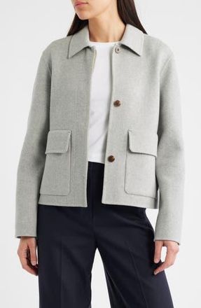 Theory Boxy Wool & Recycled Cashmere Jacket in Melange Grey at Nordstrom Rack, Size Petite