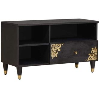 vidaXL TV Cabinet with Drawer Black 80 x 33 x 46 cm Solid Mango Wood vidaXL