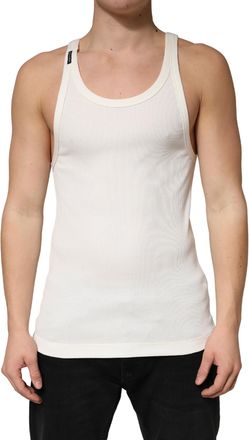 Dolce & Gabbana Ivory Cotton Ribbed Sleeveless Tank Top Mens T-shirt