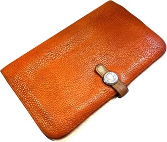 Herm&egrave;s Orange Togo Leather Coin Purse/Coin Case (Pre-Owned)