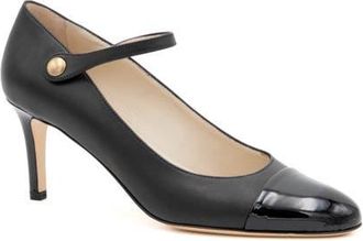 Amalfi By Rangoni Lilli Ankle Strap Cap Toe Pump in Black Parm Black Vernice at Nordstrom, Size 9.5