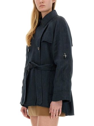 Fay Linen-Viscose Blend Trench Coat - Black