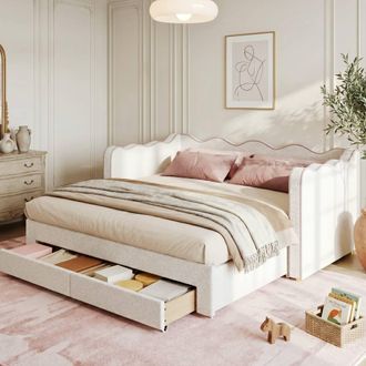 Matteo Boucl&eacute; Upholstered Daybed Sofa Bed - Beige & Pink | Size: Single