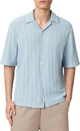 AllSaints Trace Textured Cotton Camp Shirt in Kentucky Blue at Nordstrom, Size Xx-Large