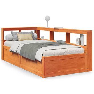 Berkfield Home Bookcase Bed without Mattress Wax Brown 90x190cm Solid Wood Pine | Size: 90x190 cm