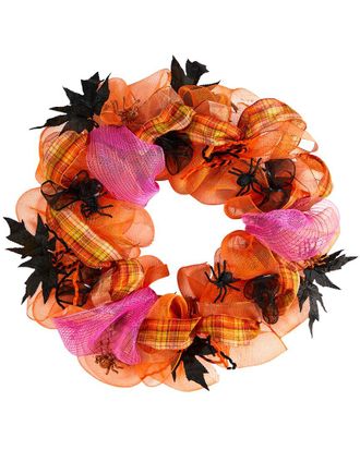 Nearly Natural Halloween Spider Mesh Wreath 26In