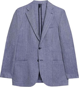 Brooks Brothers Blazer in lino con motivo a spina di pesce - Blu