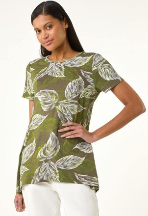 Roman Leaf Print Stretch Top