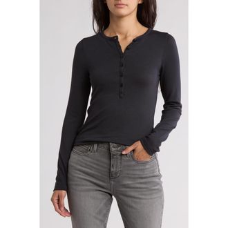 Rag & Bone Lea Rib Henley in Black at Nordstrom Rack, Size Large