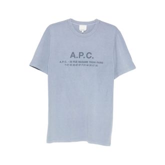 A.P.C. T-Shirts, male, Blue, Size: XL Logo Print Crew Neck T-Shirt