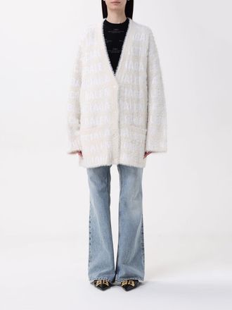 Balenciaga Womens Logo Jacquard Cardigan Fluffy Knit - Ivory Viscose - Size Medium
