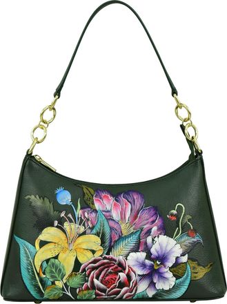 Anuschka Womens Hand-Painted Genuine Leather Hobo with Chain Strap - Vintage Floral