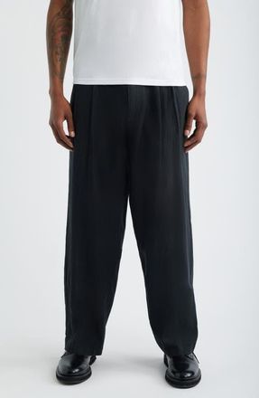 Obey Foster Pleated Linen Blend Pants in Black at Nordstrom, Size 32