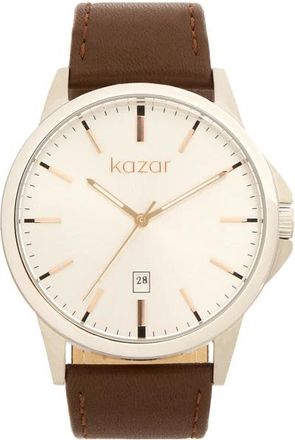 Kazar Minimalistisch horloge met bruine band - Heren - Horloges - Wit - ONE Size - Accessoires