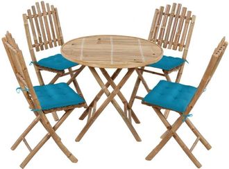 vidaXL Vidaxl - Set De Comedor De Jard&iacute;n Plegable Con Cojines 5 Piezas Bamb&uacute;