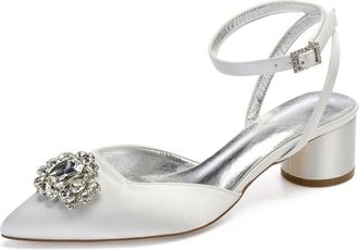 Generic Wedding Bridal Heels Women Ankle Strap Pointed Toe Slingback Chunky Low Heels Womens Pumps Wedding Dress Shoes 4.5Cm,Ivory,6 UK