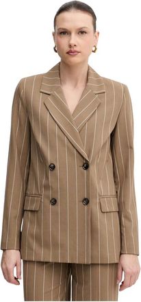 Benetton Blazer de Doble Botonadura con Raya Diplom&aacute;tica - Jackets - Mujer - Marr&oacute;n - XS