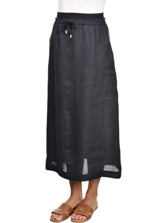 Gran Sasso Black Gonna Elastic Waist Linen Skirt