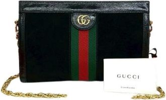 Gucci Pre-owned Ophidia Suede Patent Leather Shoulder Bag - unisex - Vintage Schoudertas - Zwart - ONE Size - Leer - Vintage