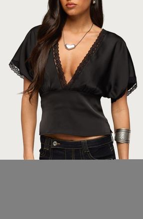 Edikted Ihara Lacey Cinched Waist Top in Black at Nordstrom, Size X-Small