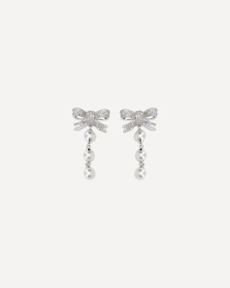 Self Portrait Crystal bow and pearl drop Earrings Female UNI