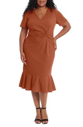 London Times V-Neck Twist Midi Dress in Sequoia at Nordstrom Rack, Size 18W