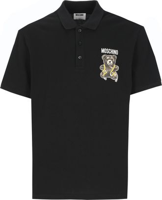 Moschino Black Teddy Bear Print Cotton Polo Shirt