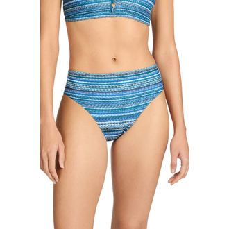Robin Piccone Emilia High Waist Bikini Bottoms in Lapis Multi at Nordstrom, Size X-Small