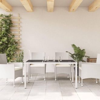 Berkfield Home Garden Table with Glass Top White 150x90x75 cm Poly Rattan | Size: 150 x 90 x 75 cm