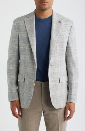 Jack Victor Midland Contemporary Fit Grey Windowpane Check Slub Wool & Silk Blend Sport Coat in Light Grey at Nordstrom, Size 36