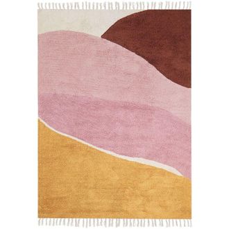 Beliani Beliani - Alfombra Moderna 140 X 200 Cm Algod&oacute;n Motivo Abstracto Flecos Rectangular Rosa Xinali