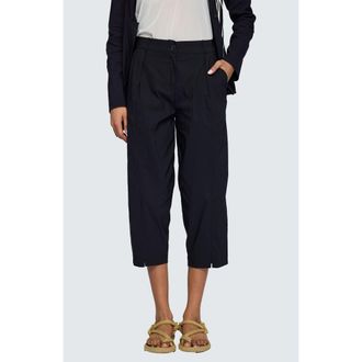 Luukaa D'Celli Elara Stretch Linen Cotton Blended Pants in Black at Nordstrom, Size 18