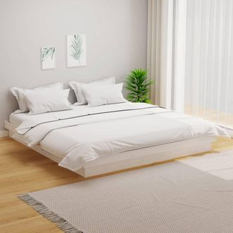 vidaXL Estructura De Cama Doble Sin Colch&oacute;n Madera Maciza Blanco Vidaxl