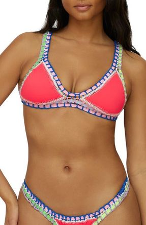 PQ Swim Colorful Whipstitch Trim Triangle Bikini Top in Red at Nordstrom