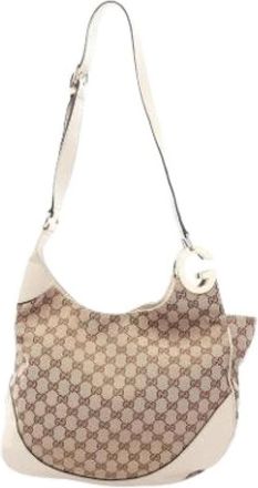 Gucci Pre-owned Canvas Shoulder Bag - Dames - Vintage Schoudertas - Beige - ONE Size - Leer - Vintage