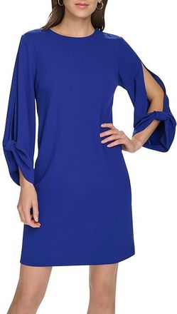 Calvin Klein Scuba Crepe Keyhole Sleeve Womens Dress Ultramarine : 10, Polyester/Spandex