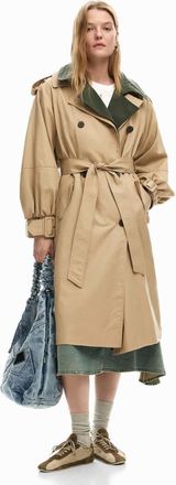 Desigual Trench color panna bicolore rimovibile-Bianco