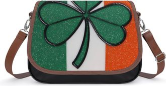 Generic Irish Flag Four Leaf Clovers Womens Crossbody Bag Fashion Shoulder Handbags Message Tote Bag with Adjustable Strap
