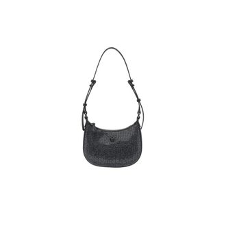 Pinko Leren Handtas met Strass en Ritssluiting - Dames - Schoudertassen - Zwart - ONE Size - Leer - Tassen