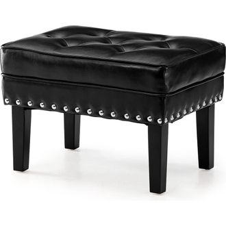 Glitzhome Mid-century Modern Faux Leather Button-tufted Accent Stool in Black at Nordstrom, Size Medium