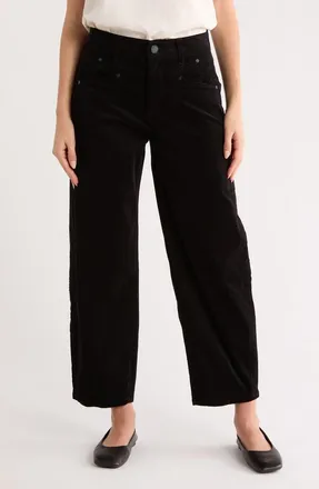 Democracy High Waist Barrel Leg Corduroy Pants in Black at Nordstrom Rack, Size 16