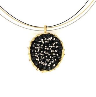 Esin Akan Dance of Stamens Necklace Midi, Gold Plated Hollow Bezel with Black Spinel at Nordstrom, Size 18