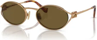 Miu Miu Eyewear SMU52YC054E7OE Metal Oval Sunglasses - Gold