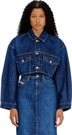 Diesel Cropped oversized denim trucker jacket - Denim Jackets - Woman - Blue