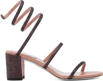 Rene Caovilla 75mm crystal-embellished sandals - women - Satin/Calf Leather/Calf Leather - 41 - Pink