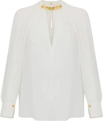 Elisabetta Franchi Viscose Georgette Blouse met Juweel Detail - Dames - Blouses - Beige - XL - Overhemden