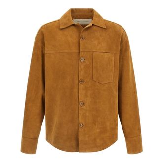 Ami Leather Jackets, male, Brown, Size: L Buttoned Overshirt
