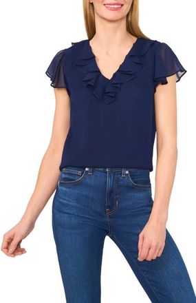 CeCe by Cynthia Steffe Ruffle Trim Yoryu Top in Classic Navy at Nordstrom, Size X-Small