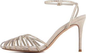 Cesare Gaspari Crystal Grace Stiletto Sandalen - Dames - Sandalen met hakken - Beige - 39 EU - Leer - Schoenen